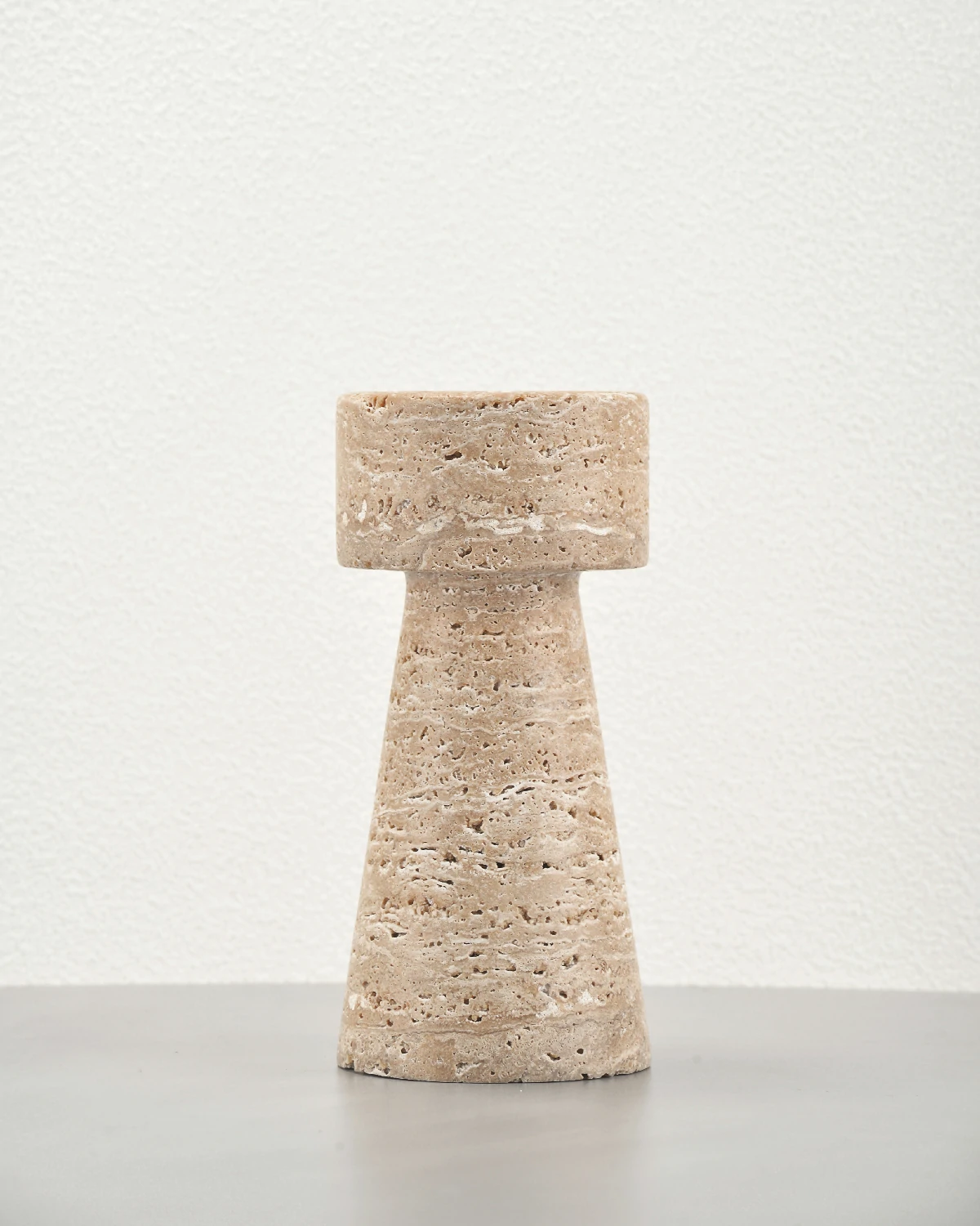 Travertine Candle Holder front close-up