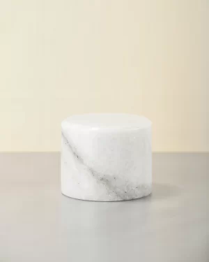 Portable white onyx table lamp with gray vein detail front view