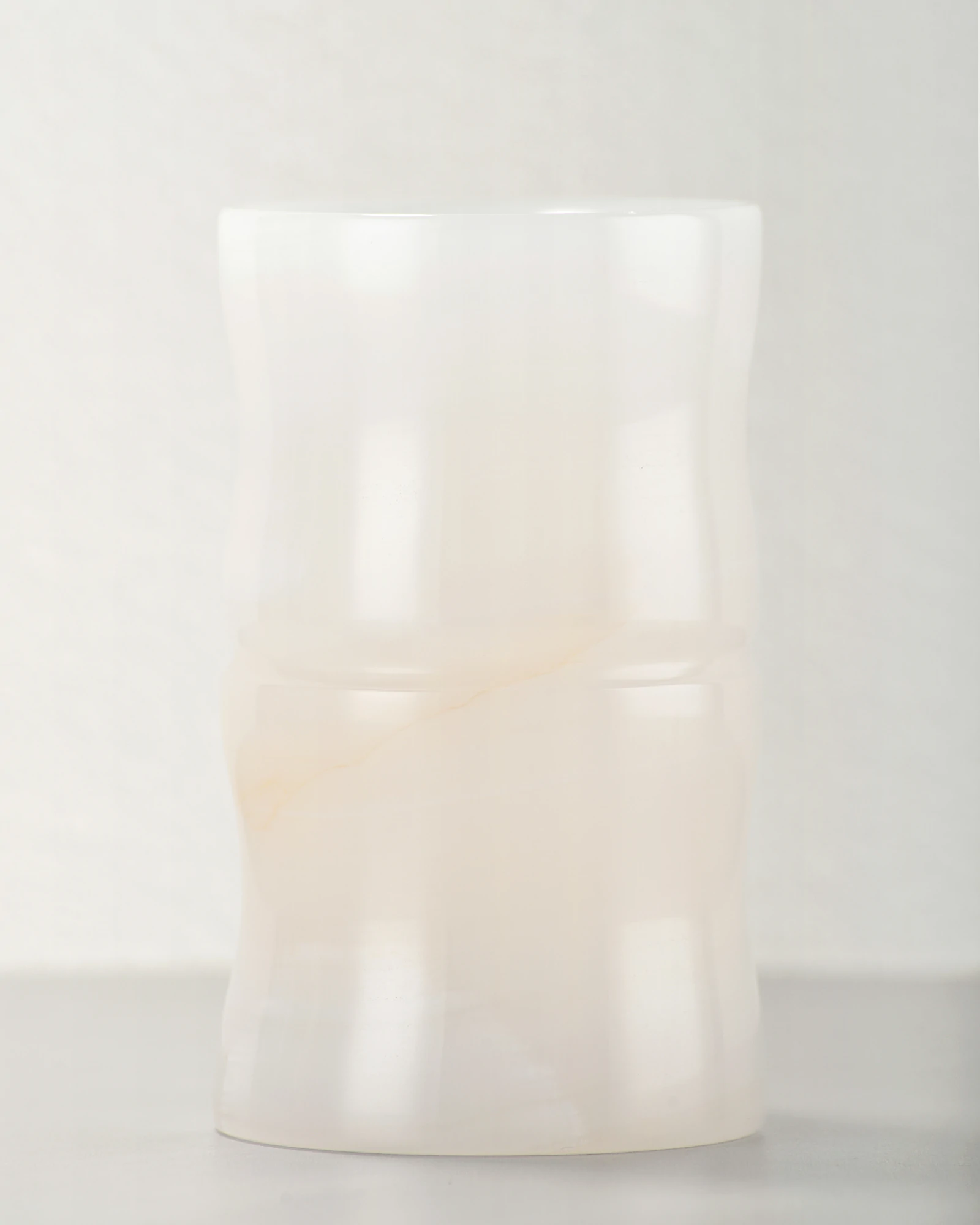 White Onyx Pen Holder front view with bamboo-like shape