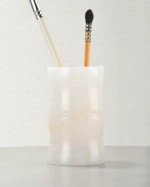 White Onyx Pen Holder with watercolor pens