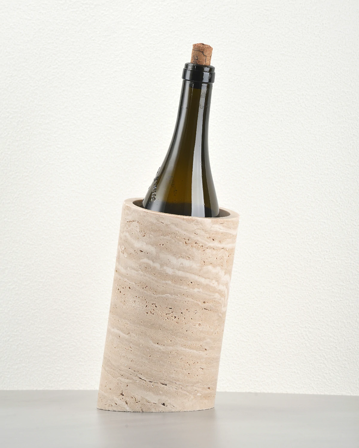 Travertine Marble Wine Holder tilted cylindrical shape