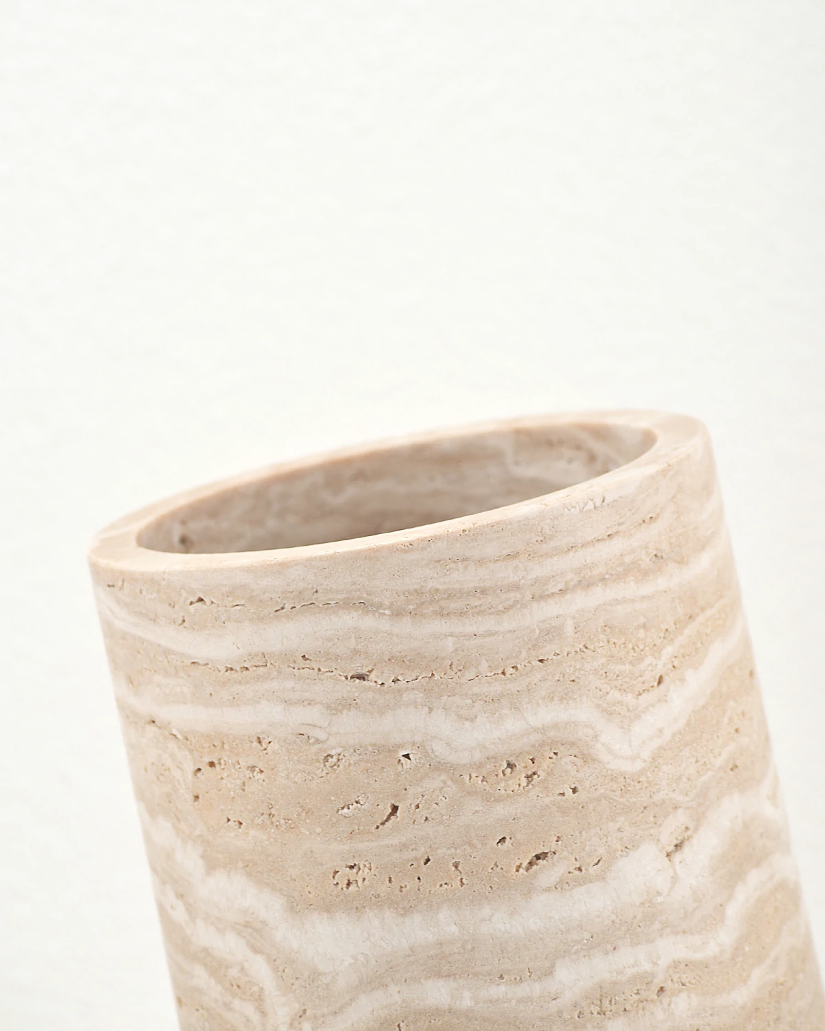 Travertine Marble Wine Holder rim close-up with natural white veins