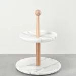 Two Tier White Marble and Ash Wood Cake Stand