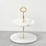 Two Tier White Marble and Gold Finish Metal Cake Stand