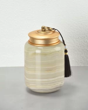 Green Onyx Storage Jar with Screw Lid H13.5cm