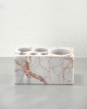 White Marble Toothbrush Holder with Red Veins — Piece A