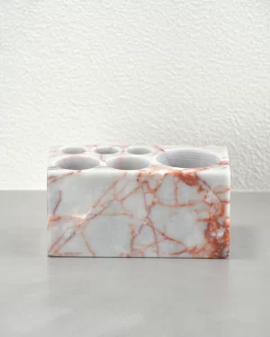 White Marble Toothbrush Holder with Red Veins — Piece B