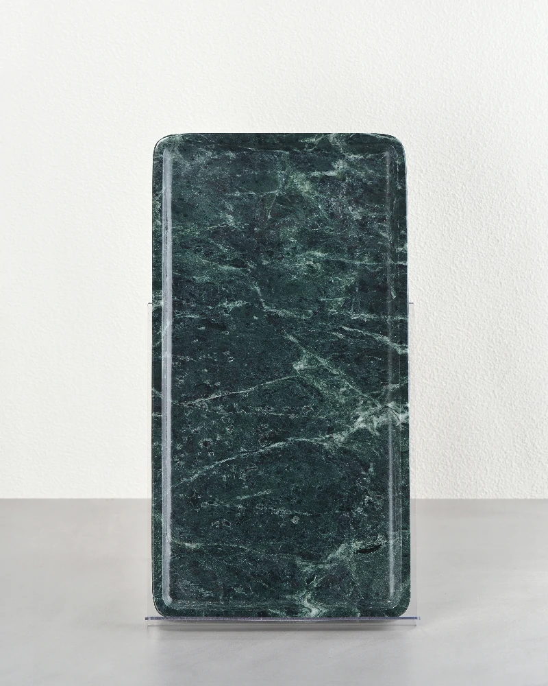 Italian Green Marble Tray displayed vertically on tabletop