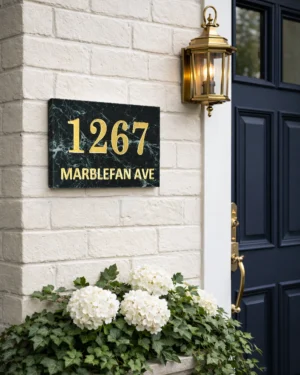 Modern Marble Address Plaque – Personalized House Number Sign