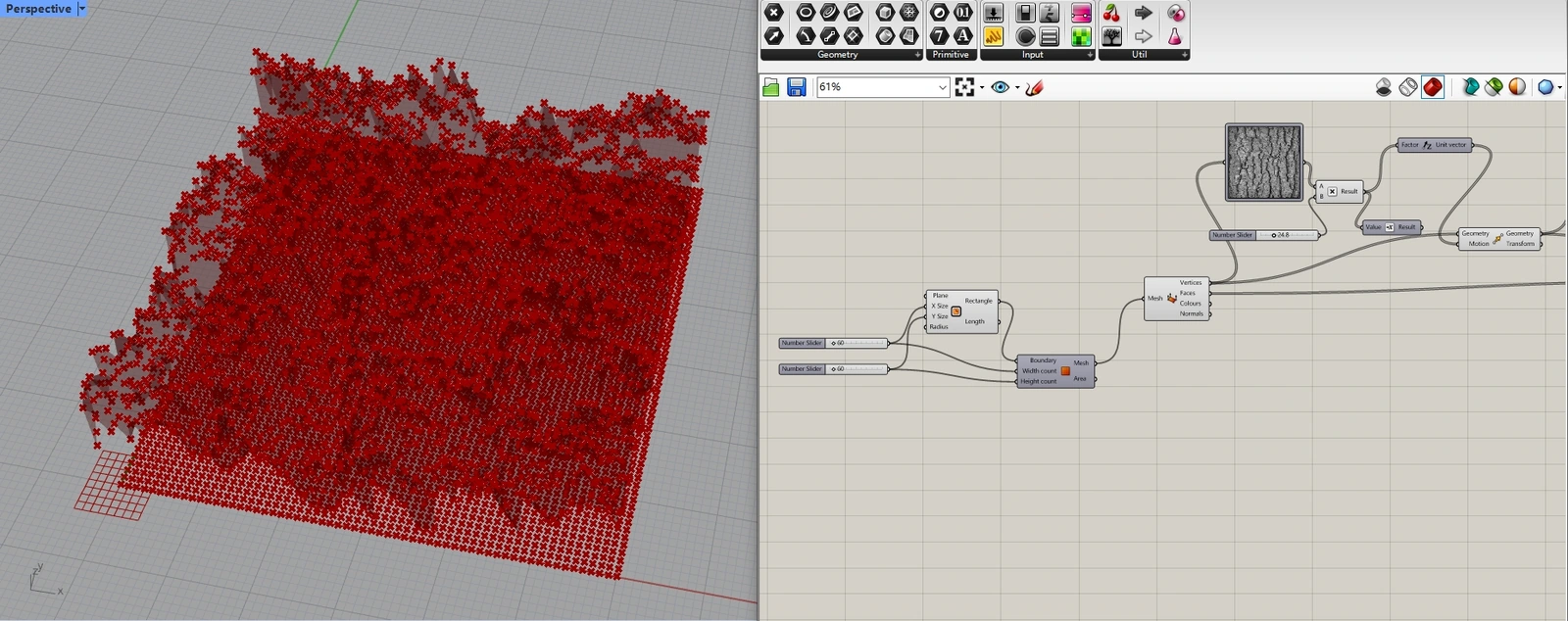 Software analysis of sampled tree bark surface for a marble sculpture