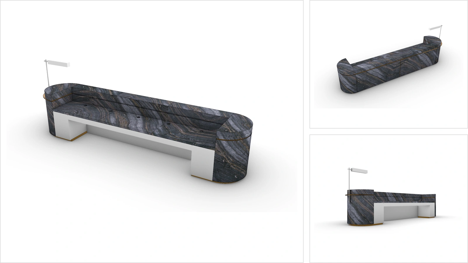 Three additional views of the same complete Black Wooden Marble reception desk model