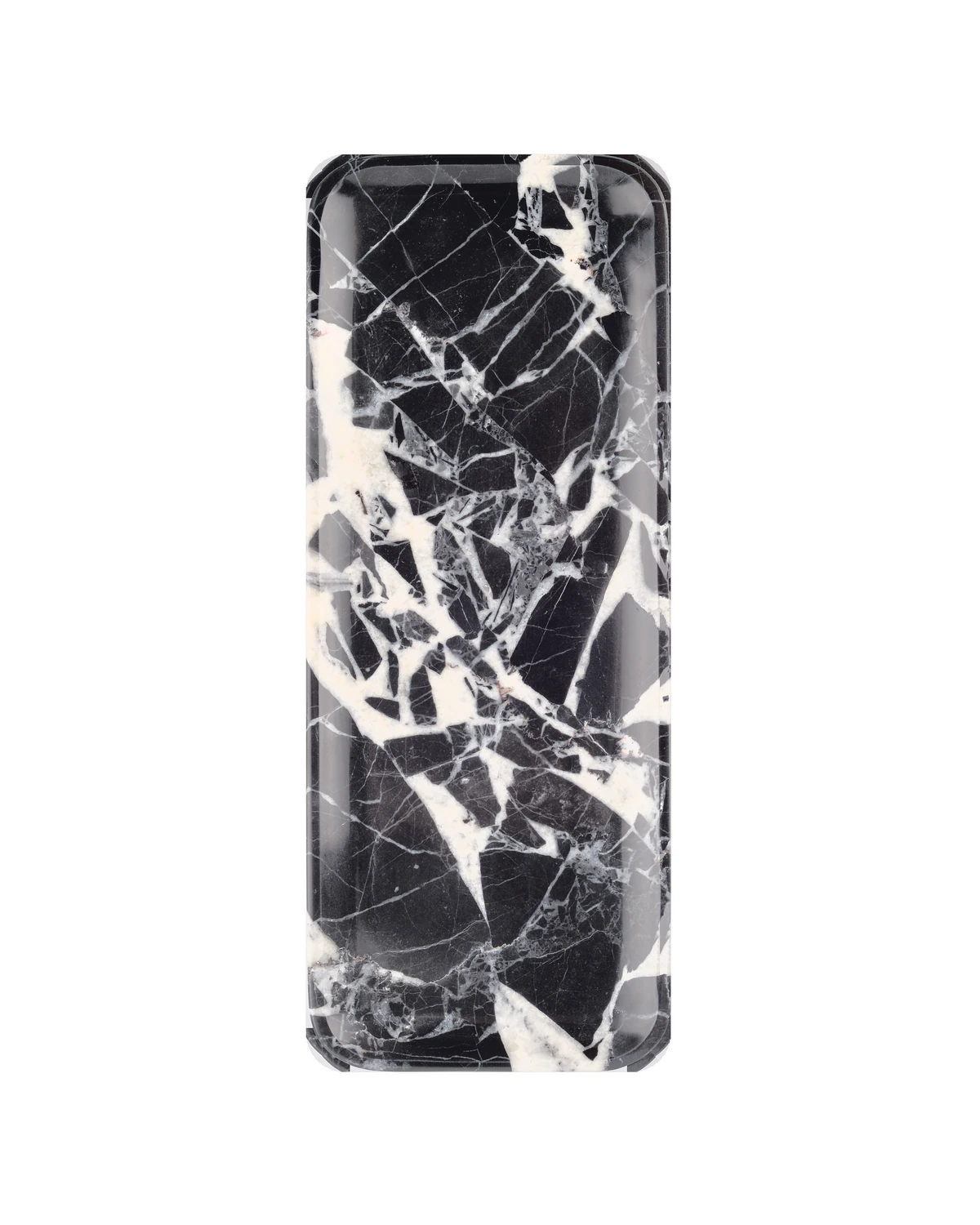Top view of the Bvlgari Black marble tray, Piece A, showing its natural white veining.
