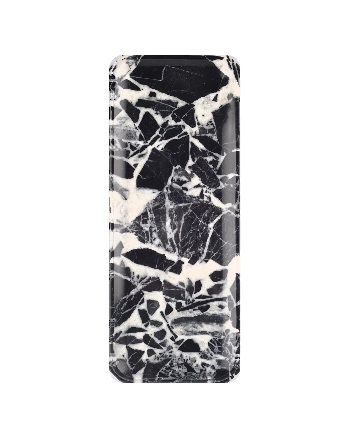 Top view of the Bvlgari Black marble tray, Piece D, showing its individual black-and-white veining.