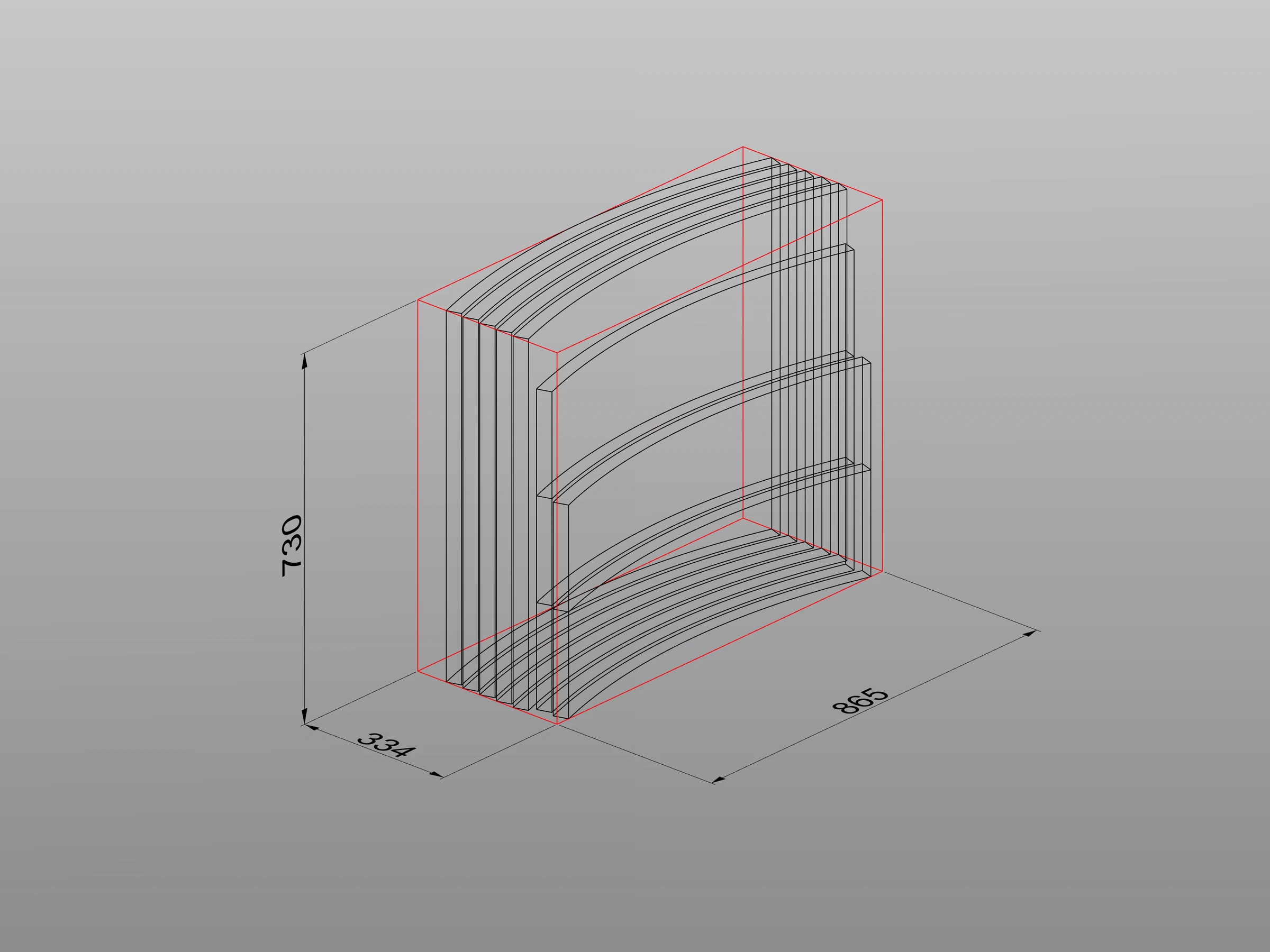 Block size estimate drawing for single-curved marble counter components