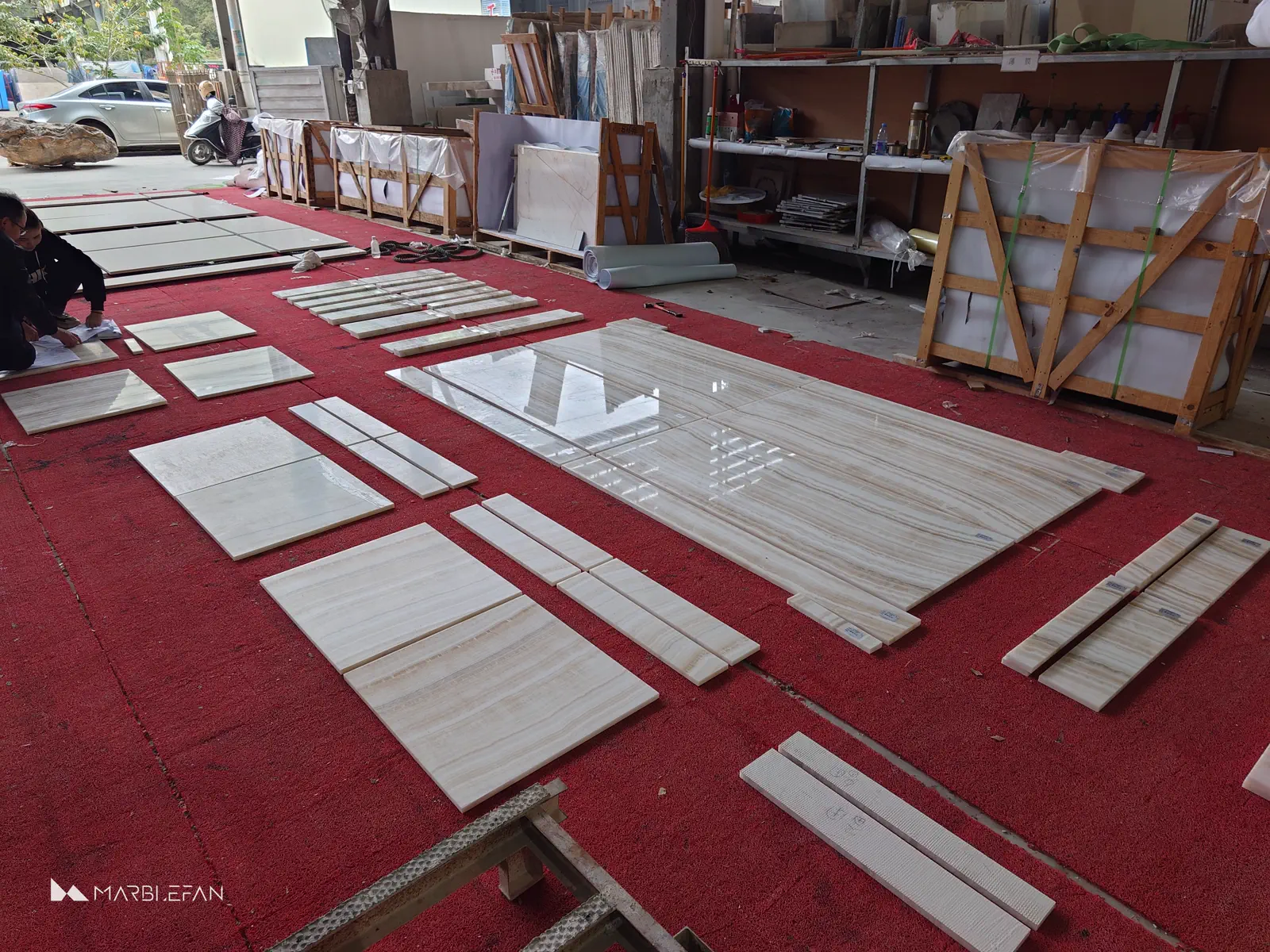 Stone pieces arranged at the factory according to the production layout