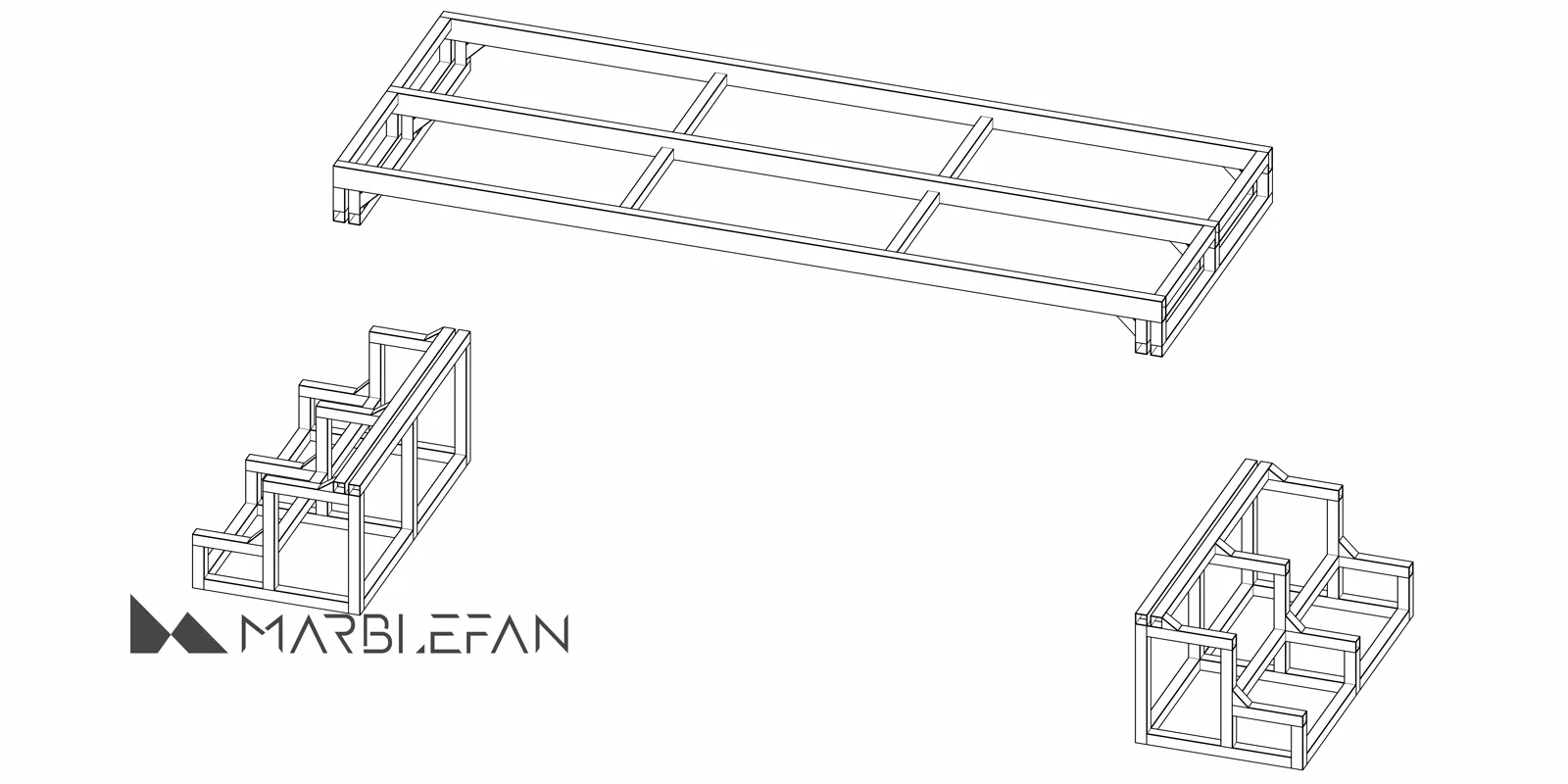 Three-part internal steel frame designed for support and modular assembly