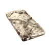 Angled view of the rectangular Patagonia Blanc stone tray, Piece B, showing its polished edge and natural pattern.