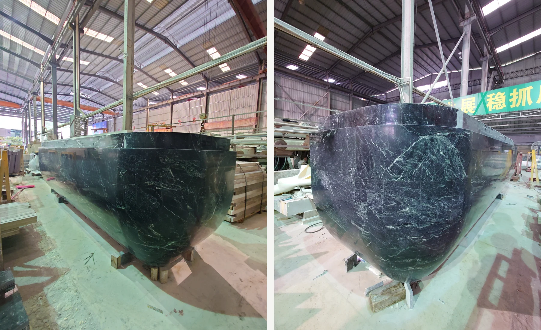 Factory result showing curved ends and joined marble surfaces