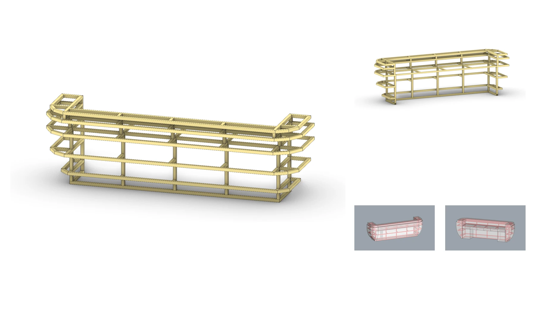 Steel frame development for the curved Big Flower Green marble reception desk