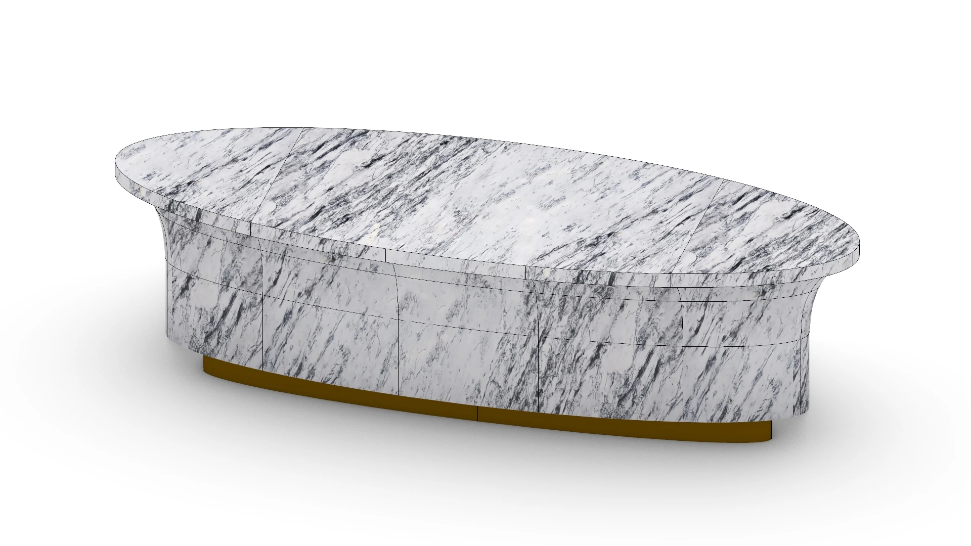 Selected rendering of curved reception desk in white marble with blue-gray veining